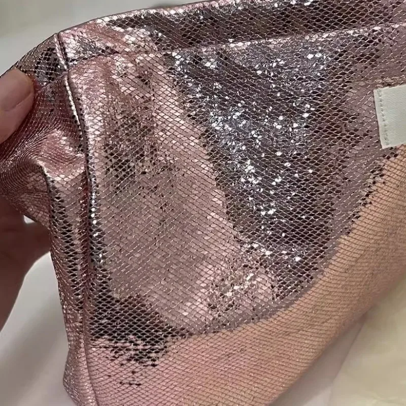 Flashing Sequin Cosmetic Bag Zipper Opening Makeup Storage Bag Portable Wash Supplies Skin Care Pouch Small Items Big Container