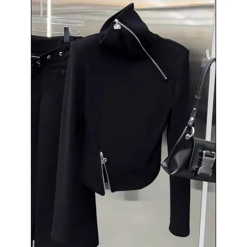 Fashion niche high-necked zipper sweater women's 2024 new high-grade design feeling loose and slim bottoming shirt top