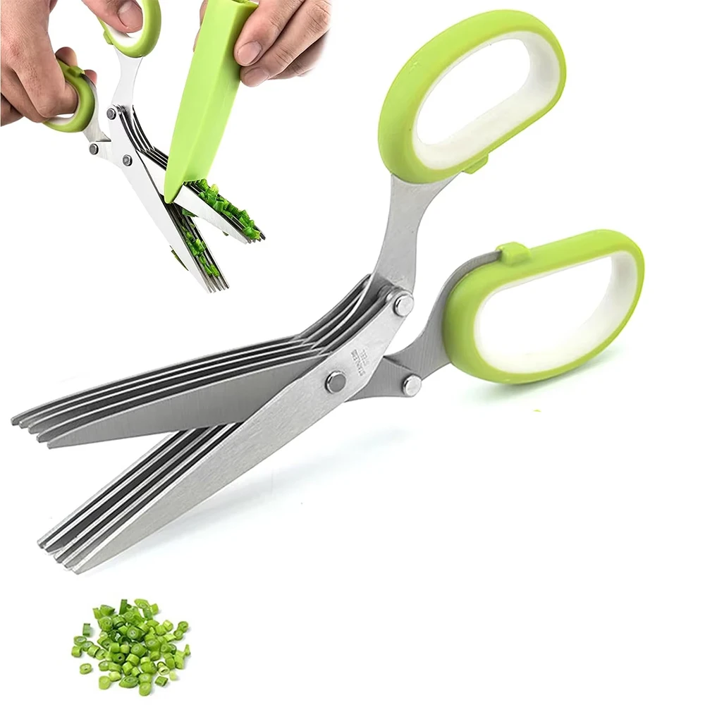 Tesoura multifuncional de aço inoxidável, 3/5 camadas, tesoura de cozinha, cortador de cebolinha, pimenta, ervas, temperos, cebola, ferramenta de cozinha