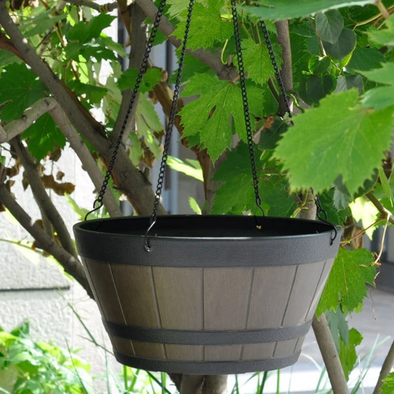 

BAAG-Flower Pot Barrel Plant Flowerpot Resin Plant Hanging Rope Hanger Basket Outdoor Home Garden Balcony Decor Planter