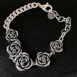 925 Sterling Silver Bracelet Rose Flower Linked Vintage Punk Adjustable Chain For Woman Girl Jewelry Gift Dropship Wholesale