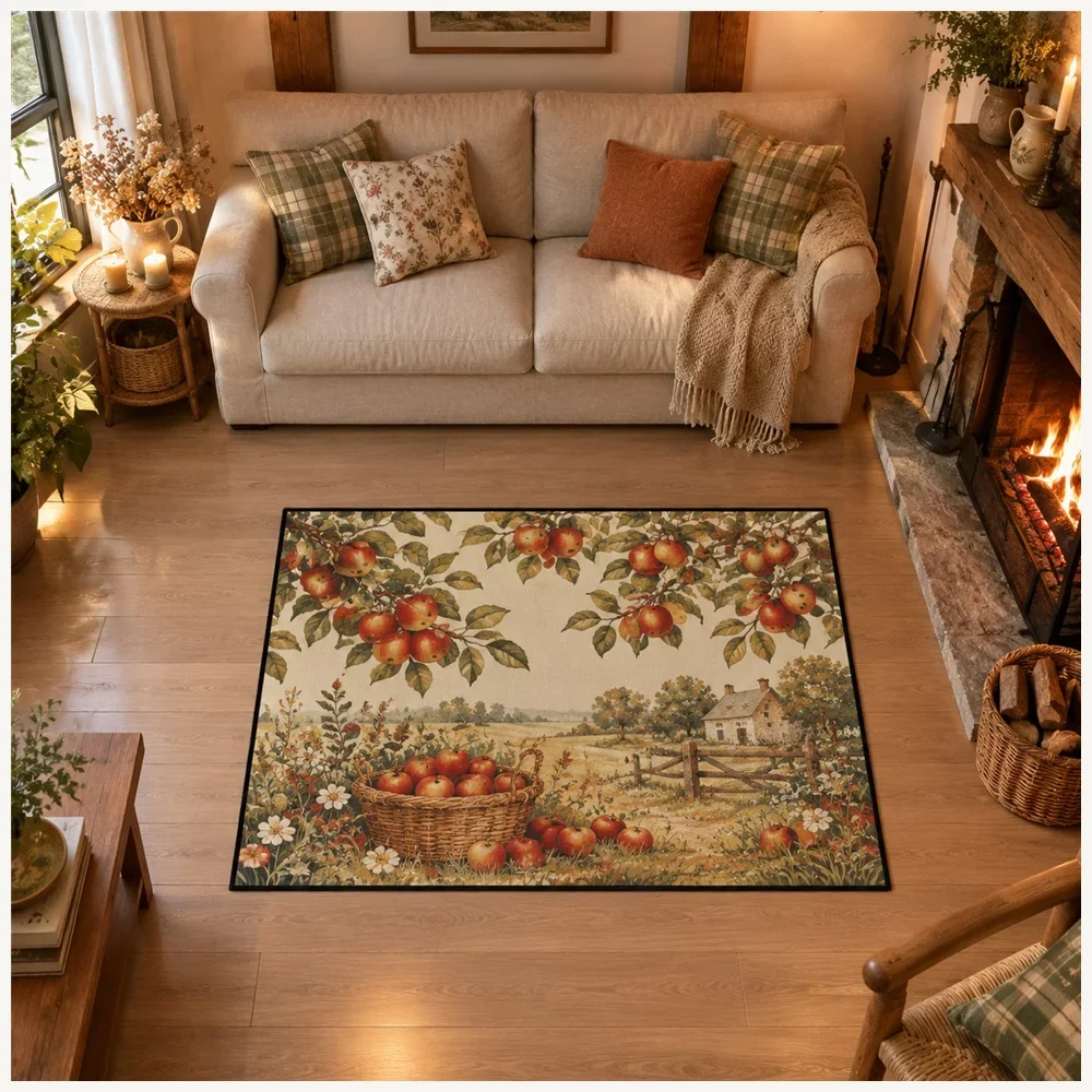 VIKAMA Apple Orchard Door Mat, Quick Dry Non Slip Flannel Rug, Rustic Garden Floor Mat for Garden Room, Snug, Landing