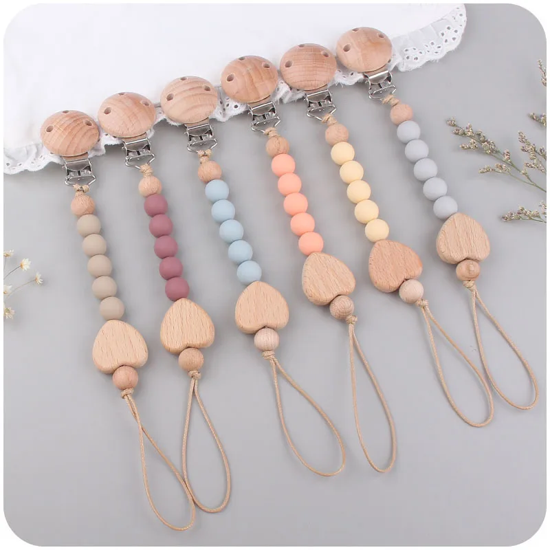 Custom Name Wooden Personalized Baby Pacifier Chain Silicone Bead Dummy Nipple Holder Guard Teether Pendant  Newborn Gift Stuff