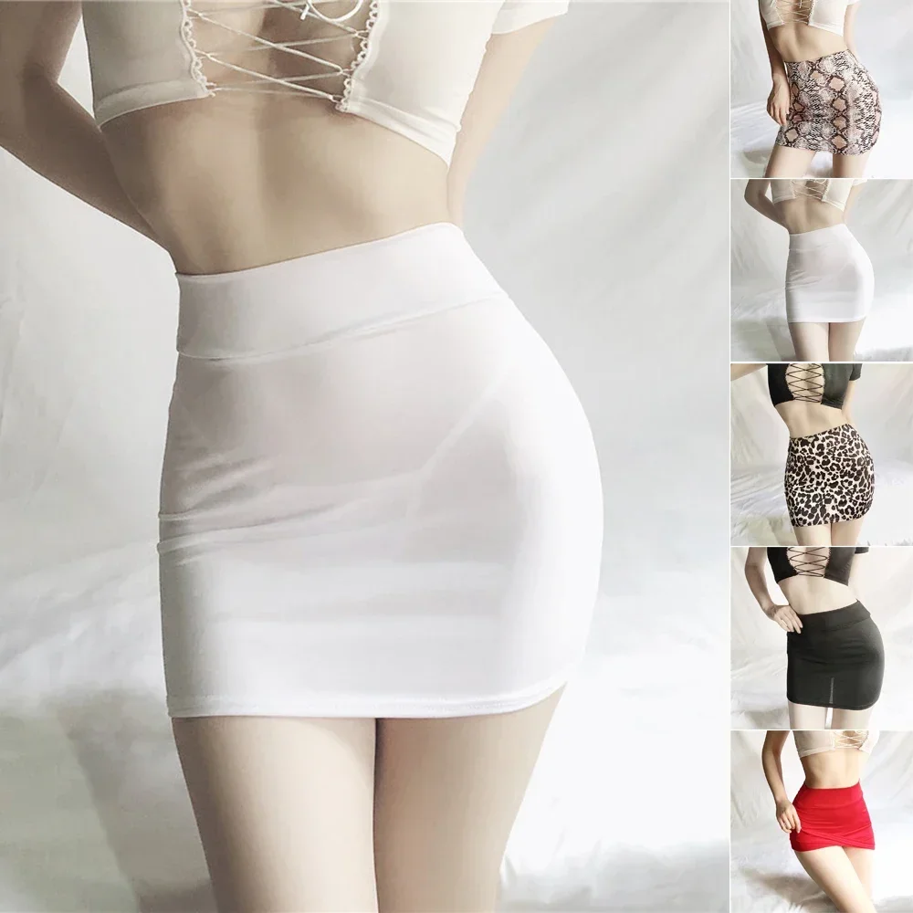 Women Hip Wrap Skirts Ultra-Thin Snake Skin Pattern Mini Skirt Ladies See Through Short Skirts Stretch Dress Erotic