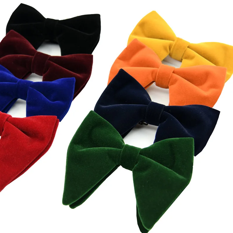 Burgundy Velvet Double Layer Bow Tie Ox Horn Shape Solid Color Mens Pre-tied Bowknot Fashion Wedding Party Suit Accessory
