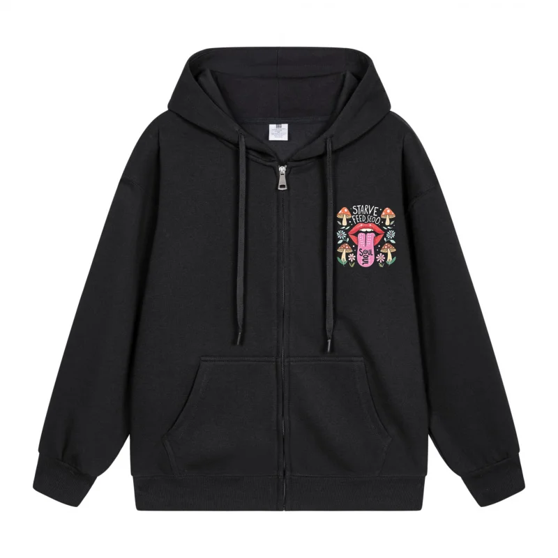 

Men's Zip-Up Hoodie Colorful Mushroom Design On Chest 2025 New Style Casual Couples’ Style Casual and Loose