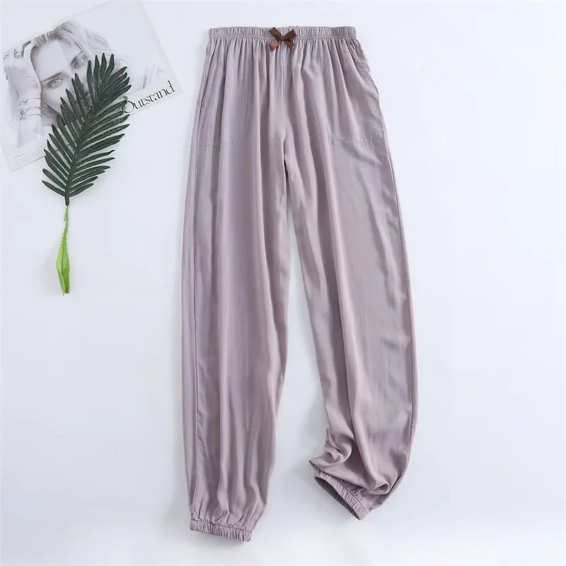 Spring and summer new women\'s trousers 100% viscose leg + straight casual breathable comfortable plus size home sleep pants cute