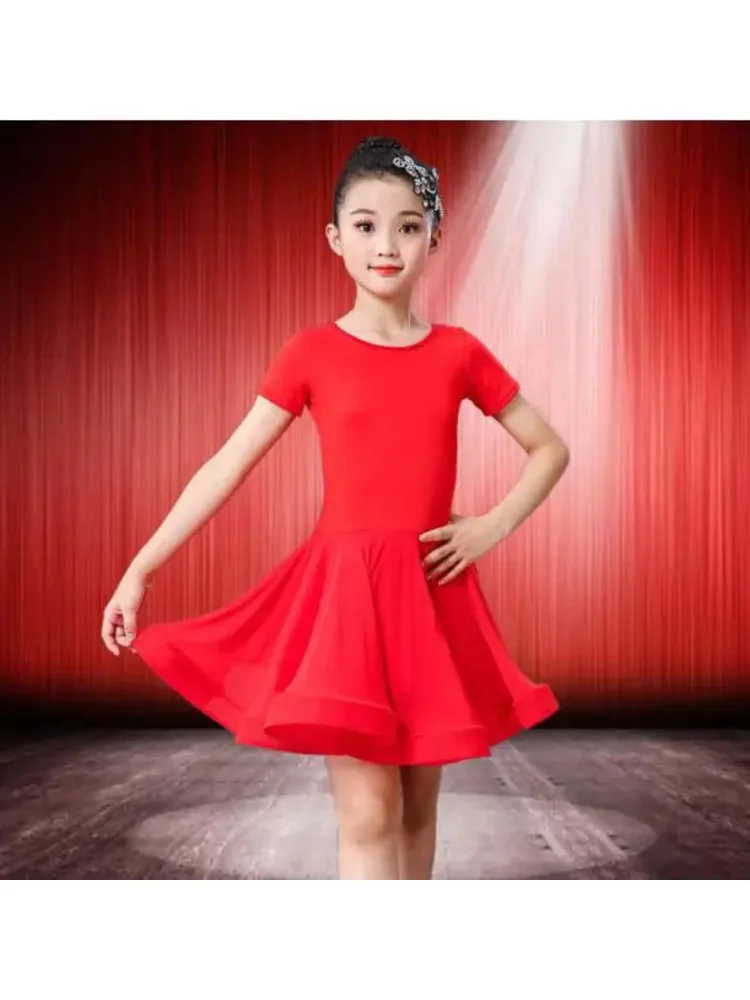 1 pcs/lot girl Latin dance dress children dance costume salsa black kids Red tango dance dresses stage solid performance dress