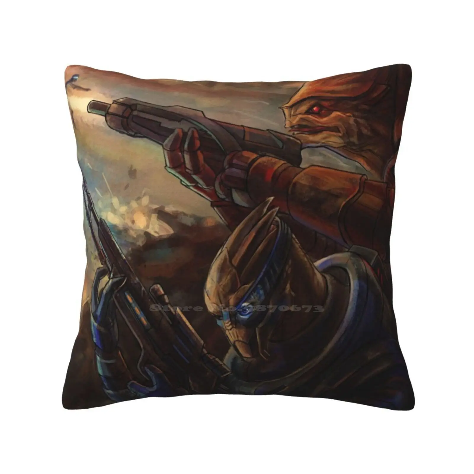 ¡Obstáculos! Funda de almohada cuadrada de decoración Linda divertida, Garrus, Wrex, Mass Effect, Hacks N7, Turian, Krogan