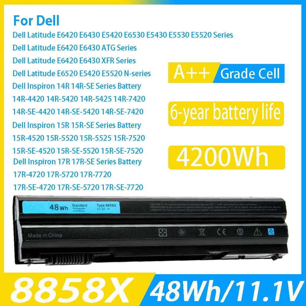 

New 8858X Laptop Battery for Dell E5420 E5430 E6120 E5520 M5Y0X E5530 E6420 E6420 E6430 E6520 8858x Compatible with Dell Inspiro