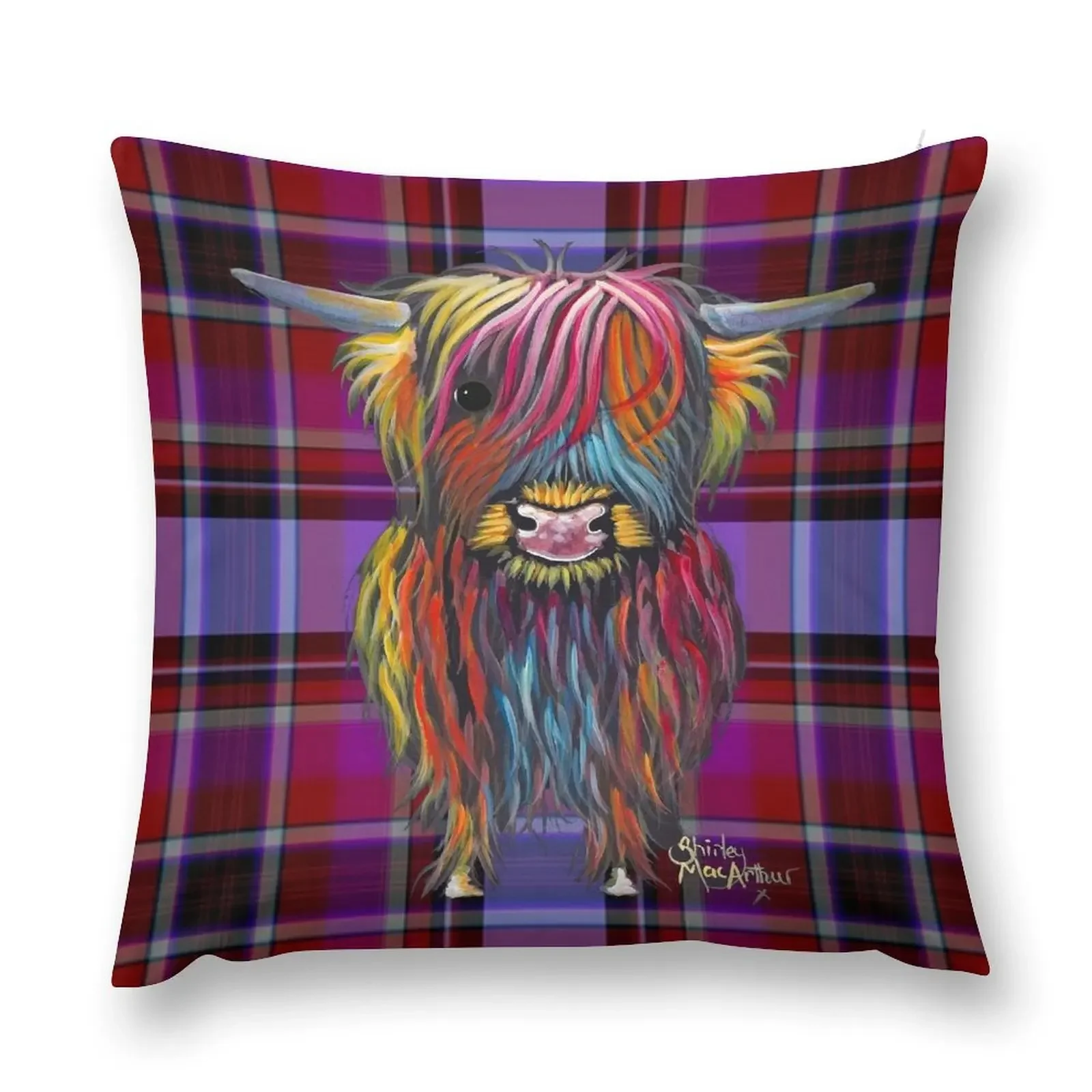 SCoTTiSH HiGHLaND CoW ' TaRTaN BRaVeHeaRT ' by SHiRLeY MacARTHuR Throw Pillow pillow cover christmas pillow