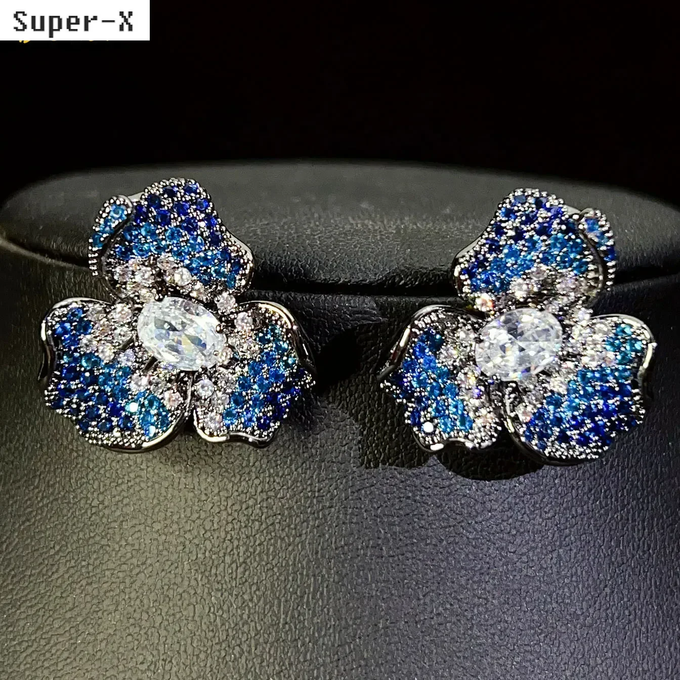 cubic zirconia flower earrings for women sweet jewelry party daily wear petals stud earrings red blue green fushia flower