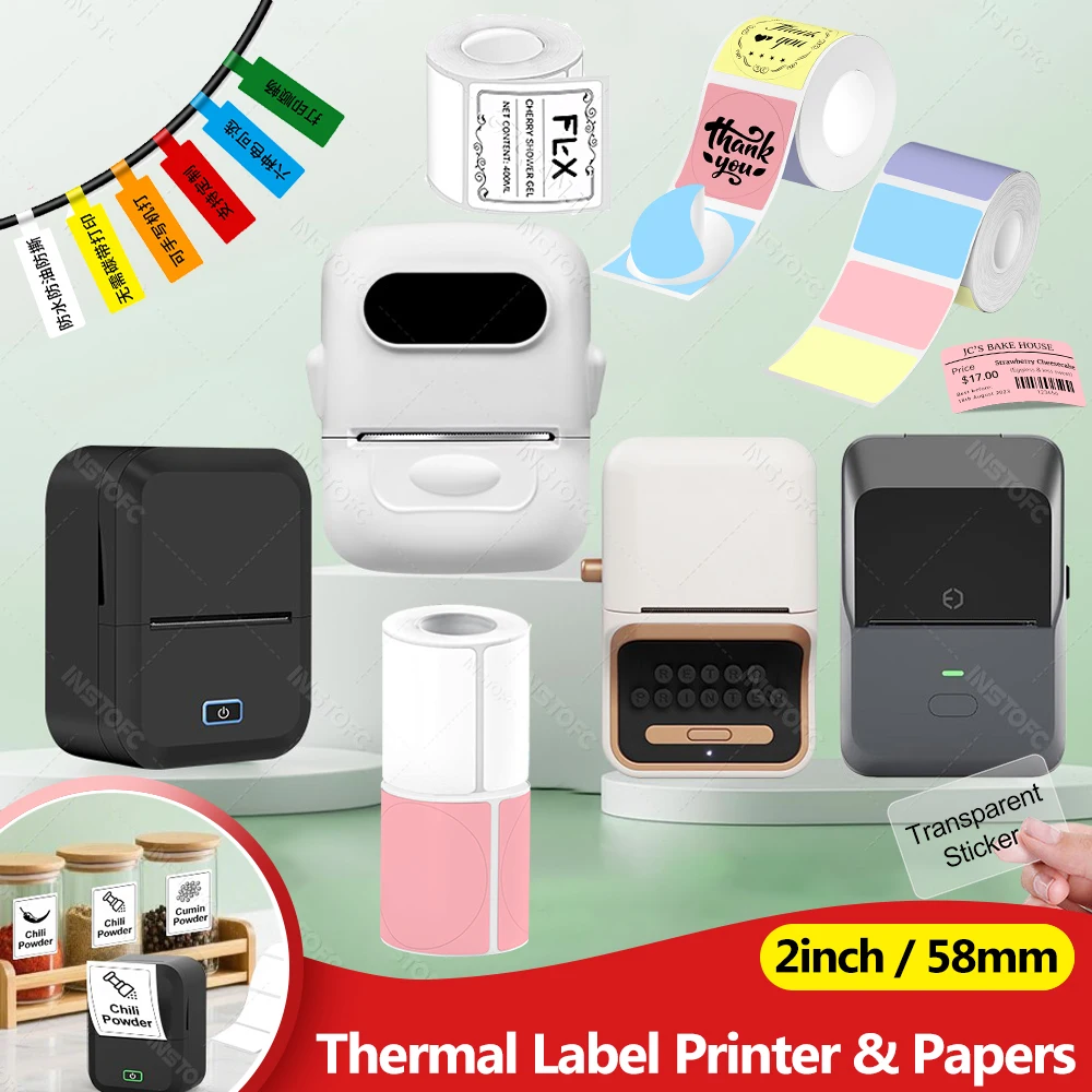 Portable Thermal Label Printer Marklife X2/P50 2inch Label Maker & 30-50mm White Round Color Transparent Sticker Papers
