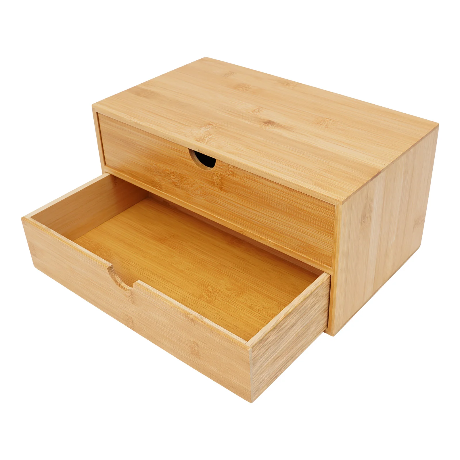 Desk Organizer, 2-Drawer Office Supplies Storage Box, Natural Bamboo Desktop Organizer with Smooth Finish, for Home Office Decor - view 6