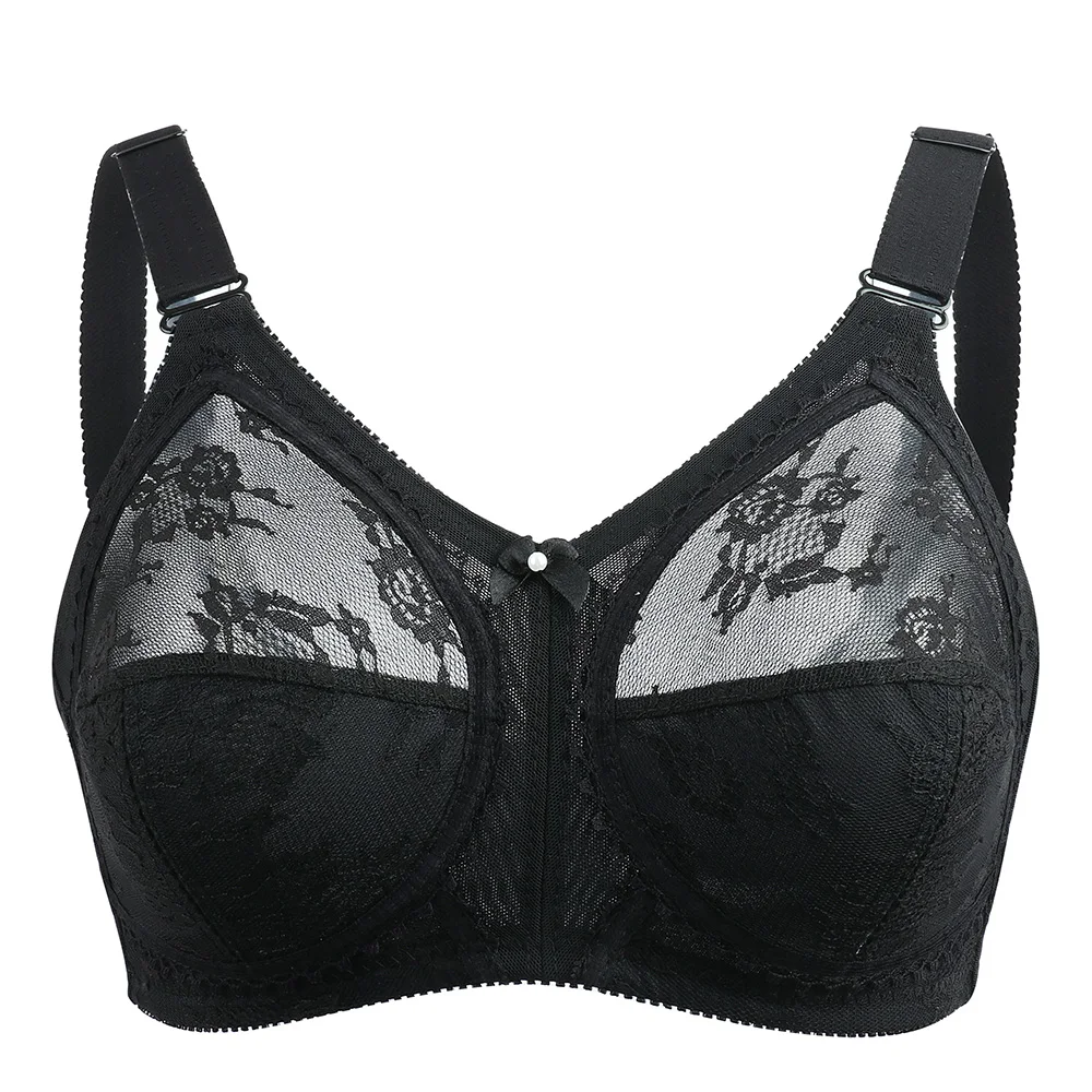 Bra For Women Sexy Black Lace Underwear Wire Free Unlined Mesh Bra Women Minimizer Lace Bralette Plus Size Bra D E F G H I