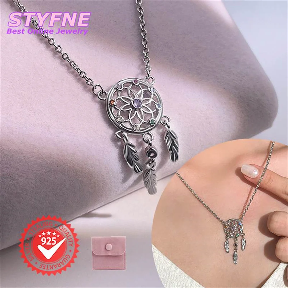 Women 925 Sterling Silver Dreamcatcher Pendant Necklace Jewelry Anniversary Birthday Fashion Gifts for Mother Wife Girls