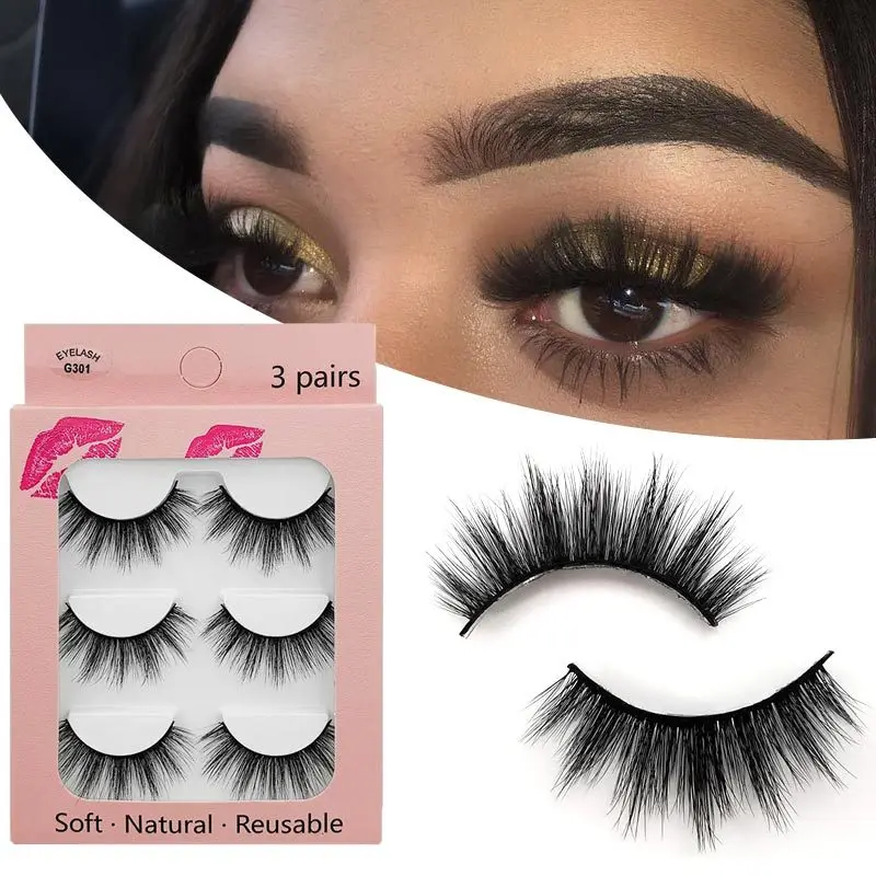 

3 Pairs/Set Faux Mink Hair False Eyelashes Wispy Criss-cross Fluffy Thick Natural Handmade Lash Cruelty-free Eye Makeup Tools