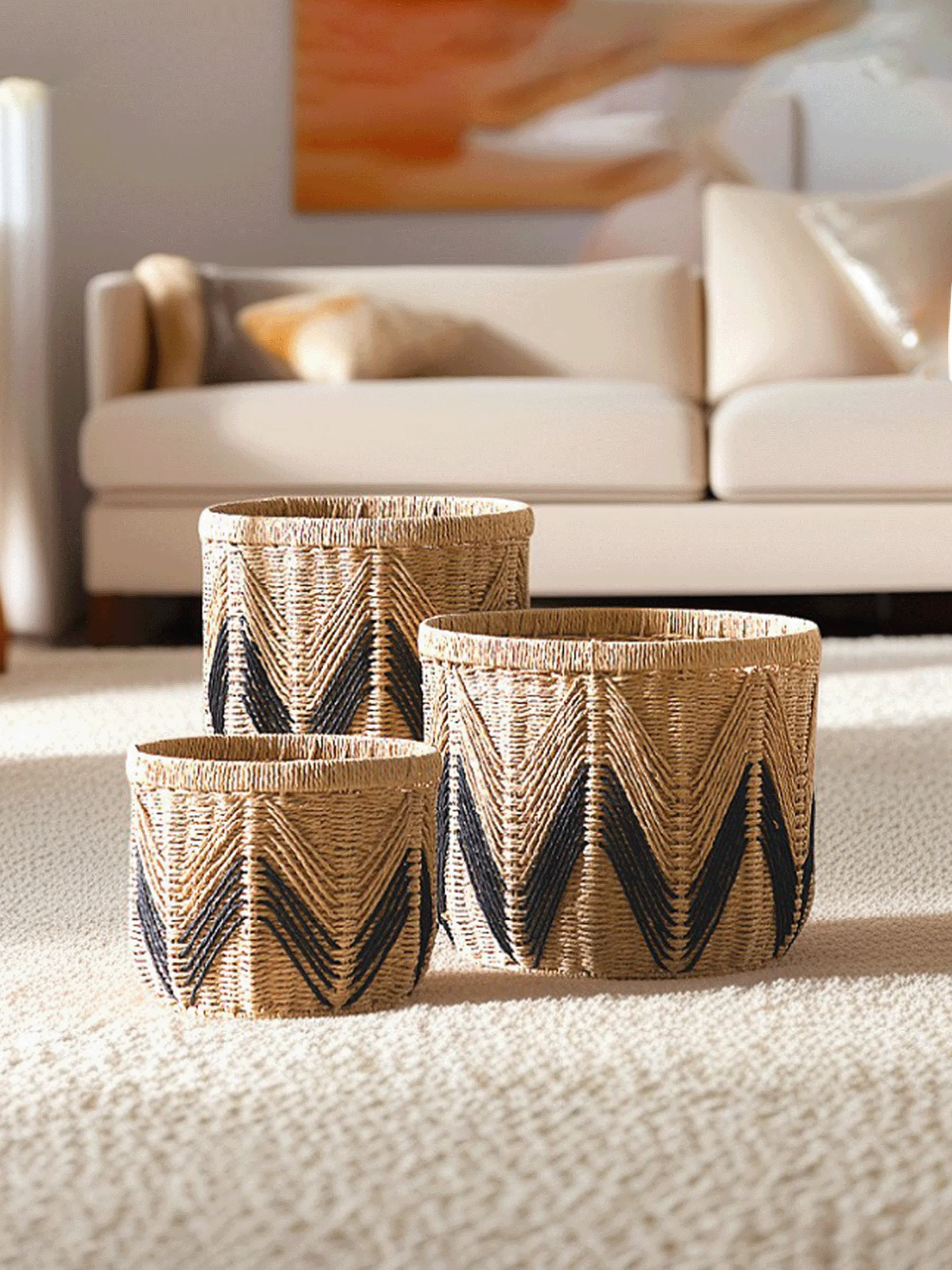 Nordic Style Floor Standing Wicker Storage Basket for Homestay Hotel Living Room Sofa Organization High Quality Decoration
