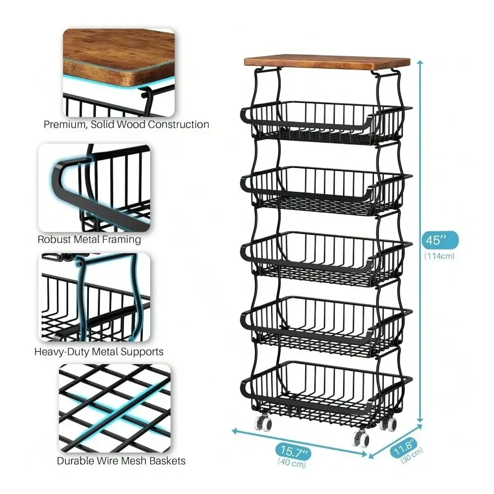 Kitchen Island And Cart Kitchen OrganizersTier Vegetable Fruit Basket Kitchen, Stackable Metal Fruit And Vegetable Storage Baske