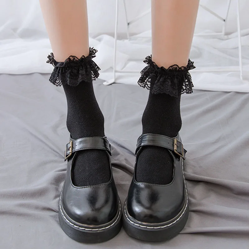 

Женские носки с оборками, сетчатые тонкие кружевные милые носки для девочек, японская мода, милые носки в стиле Лолиты, каваи, хлопковые летние тонкие короткие носки