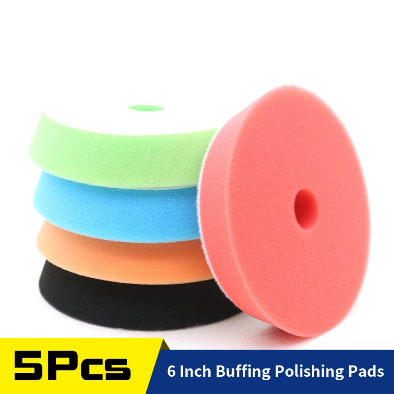 5Pcs 6inch Sponge Polishing Pad Kit Car Polisher Waxing Pads Set for Car Glass Boat Polish Buffer Removes Scratches Buffing Pad