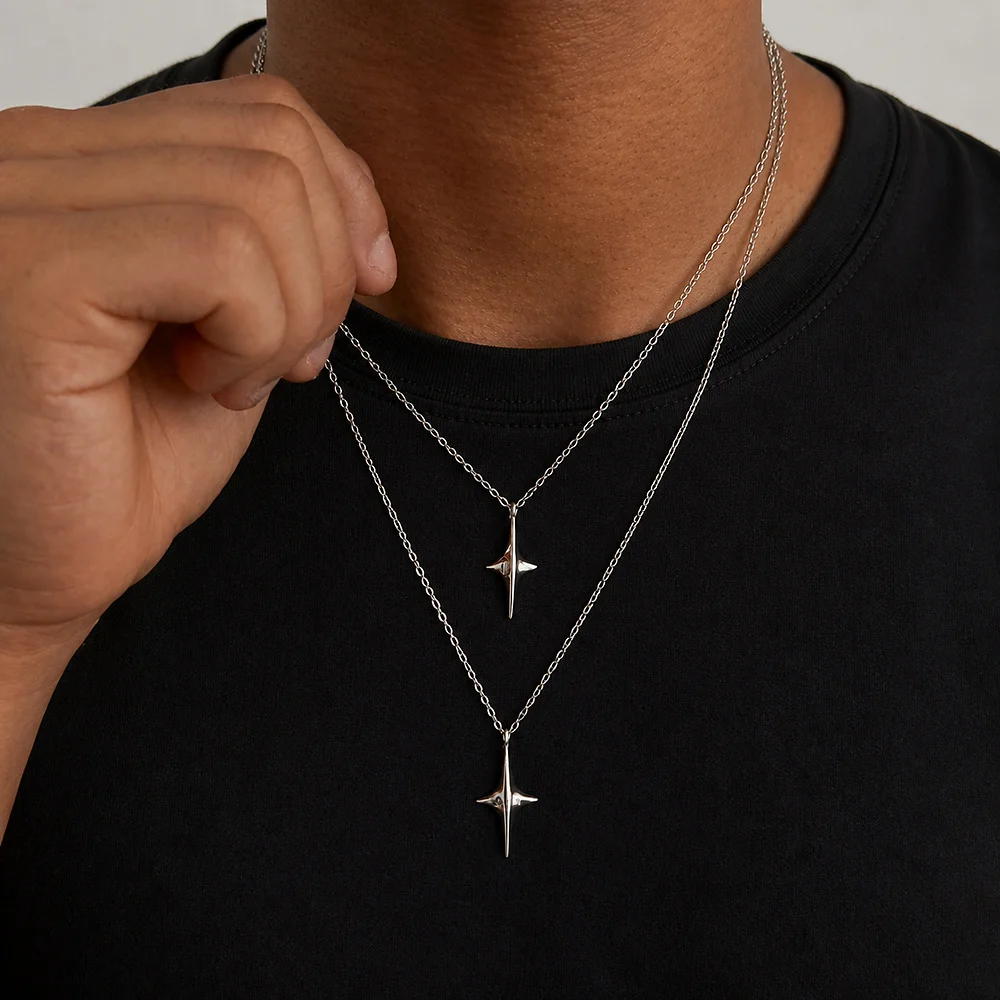 Einfache Herren-Halskette mit quadratischem silberfarbenem Edelstahl-Anhänger, Retro-Schlangenkette, Hip-Hop-Schmuck, Damen-Halskette, Accessoire – Detail 3