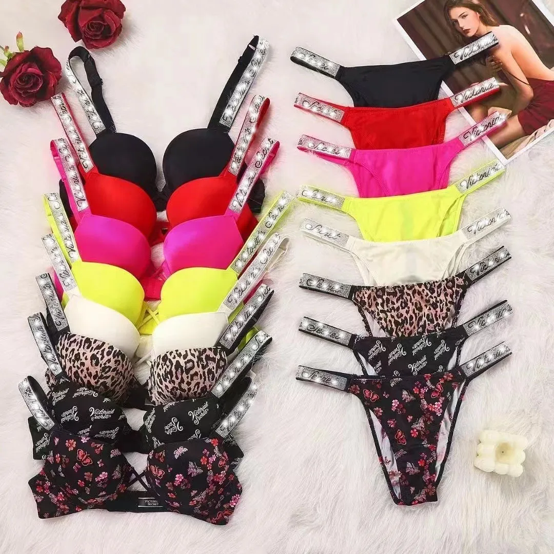 2014 Rhinestone Letter Bra and Panty Set Sexy Women Underwear 2 Pieces Push Up Lingerie Luxury Comfortab Plus Size Bra Wholesale