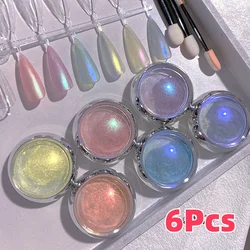 6Pcs/set Shimmer Aurora Nail Powder Holo Metallic Mirror Effect Pigment Dust for Gel Polish Manicure Decoration Mermaid Powder &