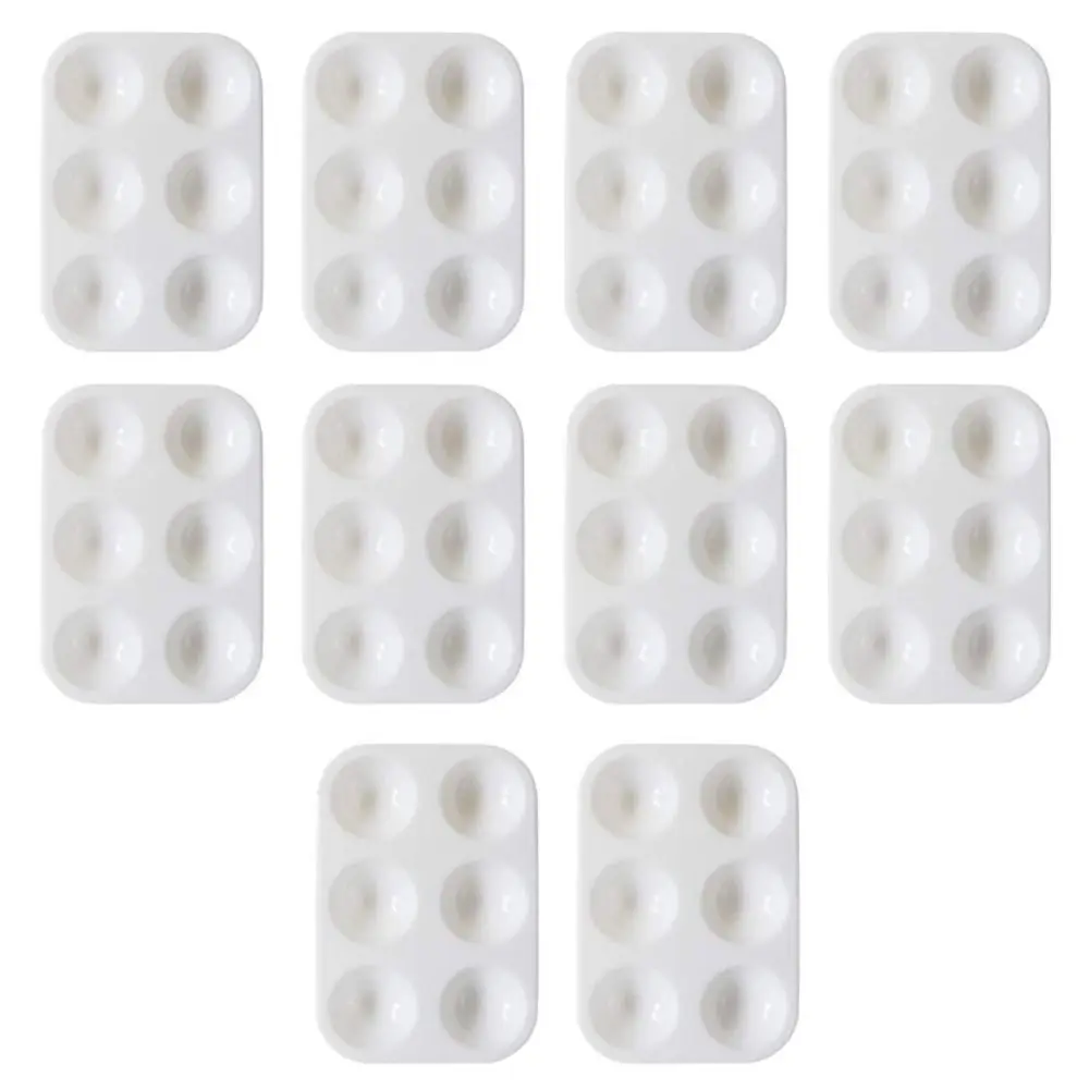 10PCS DIY Craft white Painting Tray Rectangular 6 Round Wells Watercolor Palette Plastic Art Paint Tray Palette