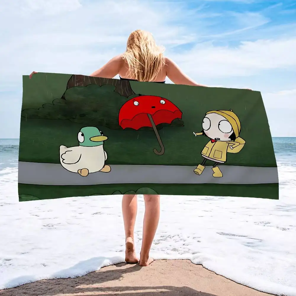 Cartoon S-Sarah and Duck Microfiber Blanket Quick Drying Beach Towels Oversized Printing Super Absorbent Pool Towel Blanket