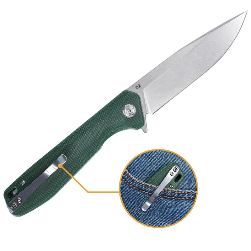FREETIGER D2 Folding Knife Micarta Handle Outdoor Camping Hunting Hiking Survival Fishing Kitchen EDC Pocket Knife FT923