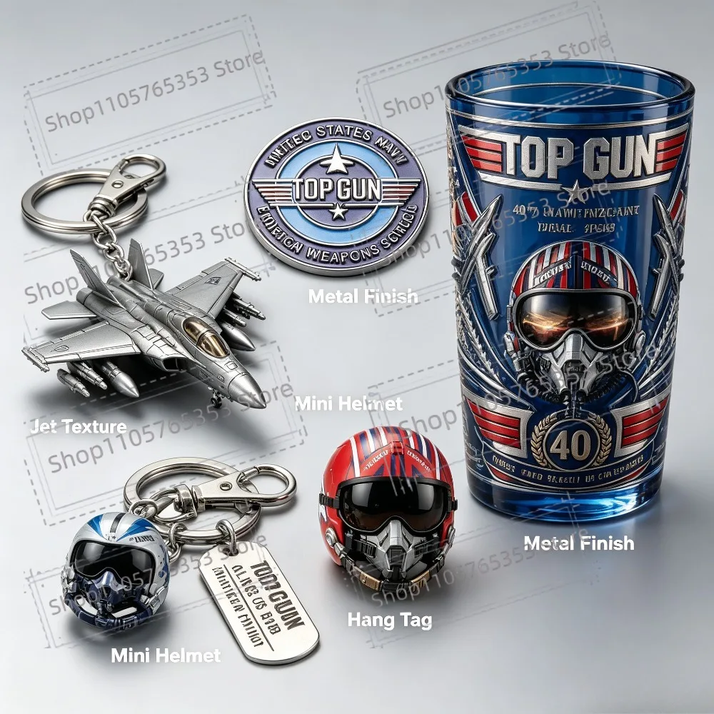 Top Gun 40th Anniversary Helmet Pilot Collect Figurine Keychain,Goose Helmet Popcorn Bucket Surrounding Gifts,Top Gun Fans Lover