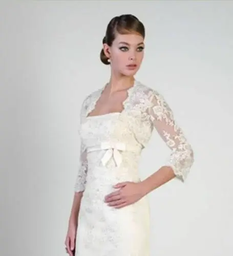 

2023 NEW White Ivory Lace Shawl Bolero Wedding Jacket Bridal Size 3/4 Sleeve