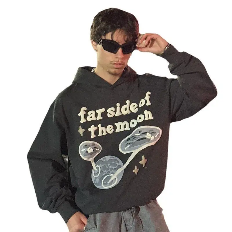 Couple's Y2K American Sle Faux Fur Hoodie Sweatirt Print High Street Casual 2023 Ro Sle A-Line Long Sve ort Dr