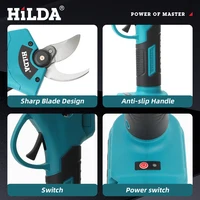 HILDA Brushless Electric Pruning Shears Cordless Fruit Tree Branches Scissors Power Tool For Makita 18V Battery 6