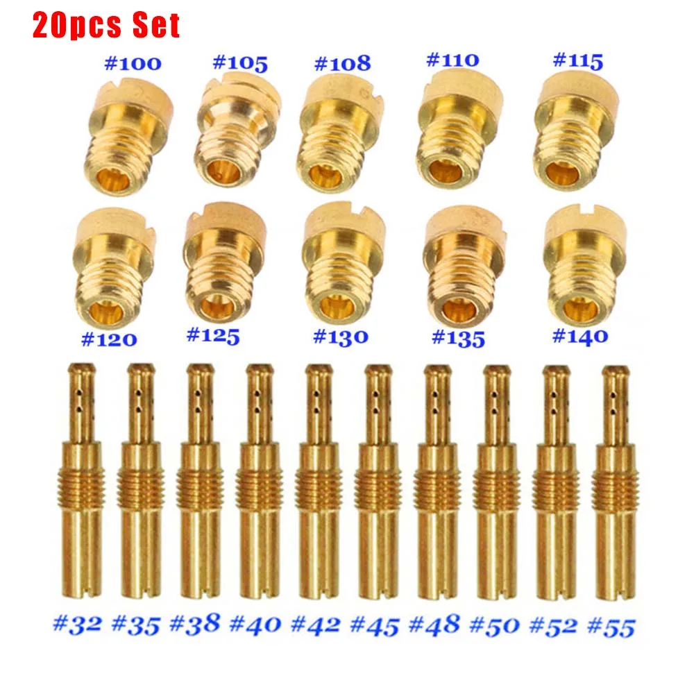 20Pcs Carburetor Main Jet Kit Set + Slow/Pilot Jet For PWK for oko for cvk Style Main Jet Kit For 150cc And 125cc for gy6