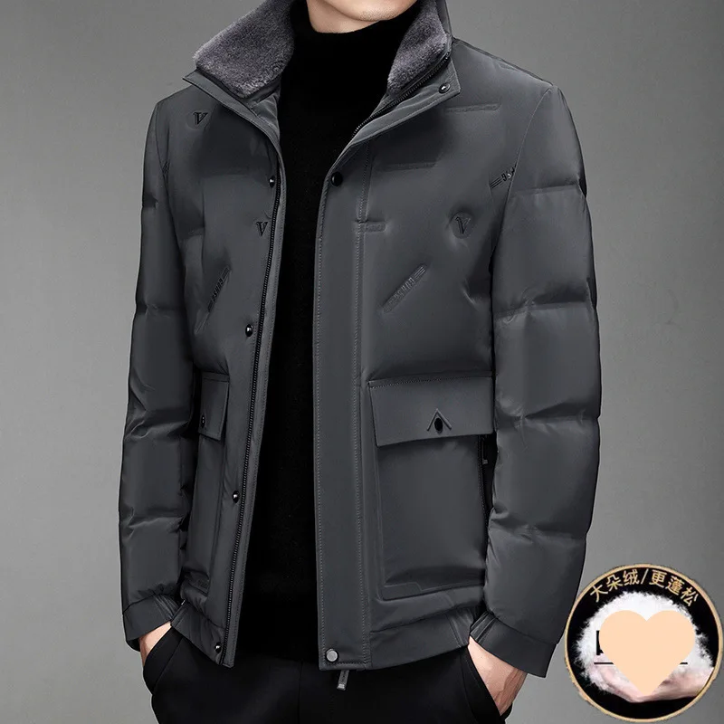 2025 men's stand-up collar high-end down jacket, new winter fashion, white duck down jacket