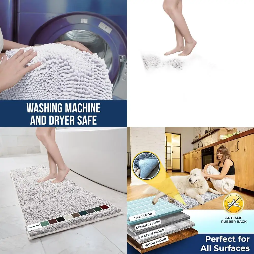 

Quick Dry Chenille Microfiber Bath Mat, Non-Slip, Thick & Absorbent, 59x24 White for Bathroom & Kitchen