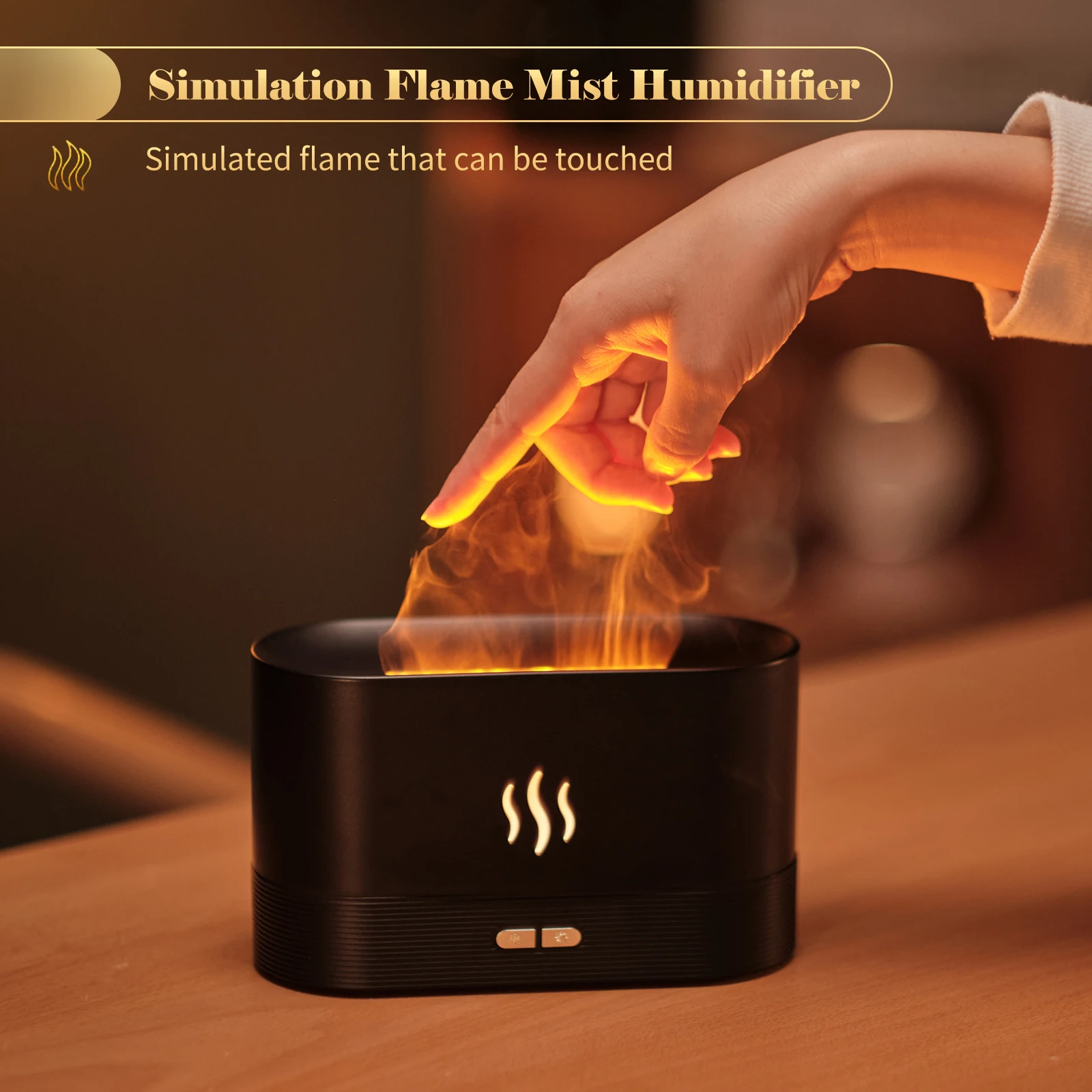 USB Simulation Flame Mist Humidifier 2 Brightness Night Light Quiet Cool Desktop Humidifier Aromatherapy Essential Oil Diffuser