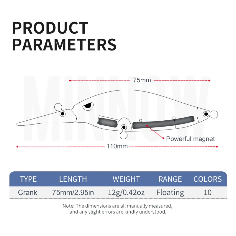 Imagem -02 - Mseas Crankbait 75 mm 12g Flutuante Crank Isca de Pesca Caixão Língua Placa Artificial Bait Bass Mergulho Médio Profundo Wobblers