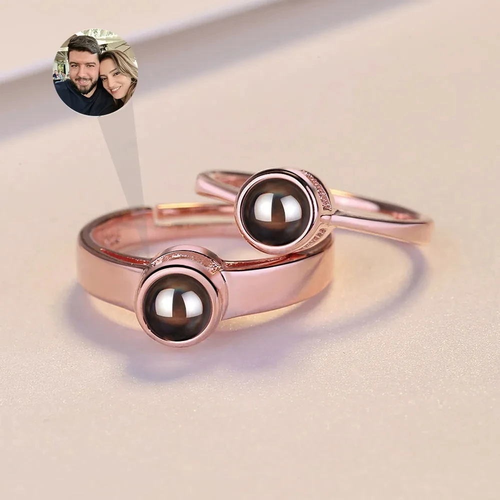 2pc Personalized Custom Photo Projection Rings For Women Men Couples Ring Gifts For Her Valentines Day Gifts Memorial Jewelry