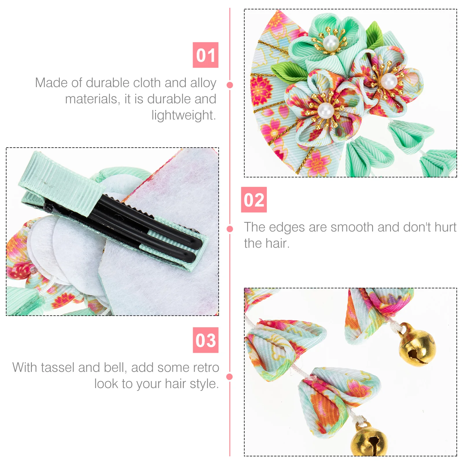 

Tassel Bell Hair Accessories Japanese Style Fans Shape Barrette Hairpin Long Tassel Girl Costume Lightweight Durable Cloth Alloy