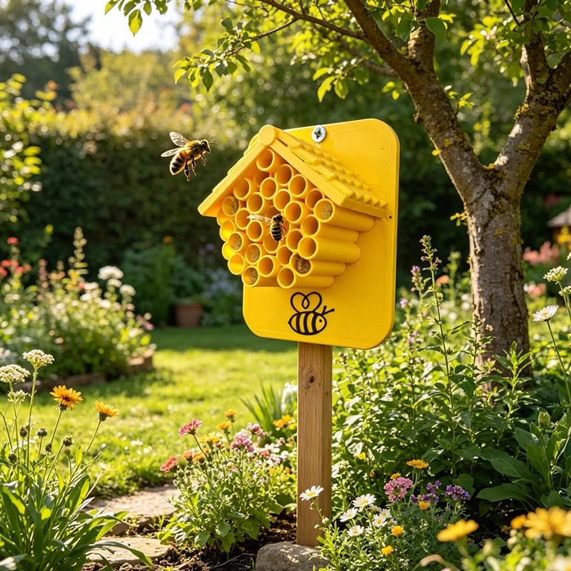 Plastic Garden Bee House Eco-Friendly Hanging Bee Hotel for Balconies/Yards Attracts Pollinators Outdoor Nesting Decoration