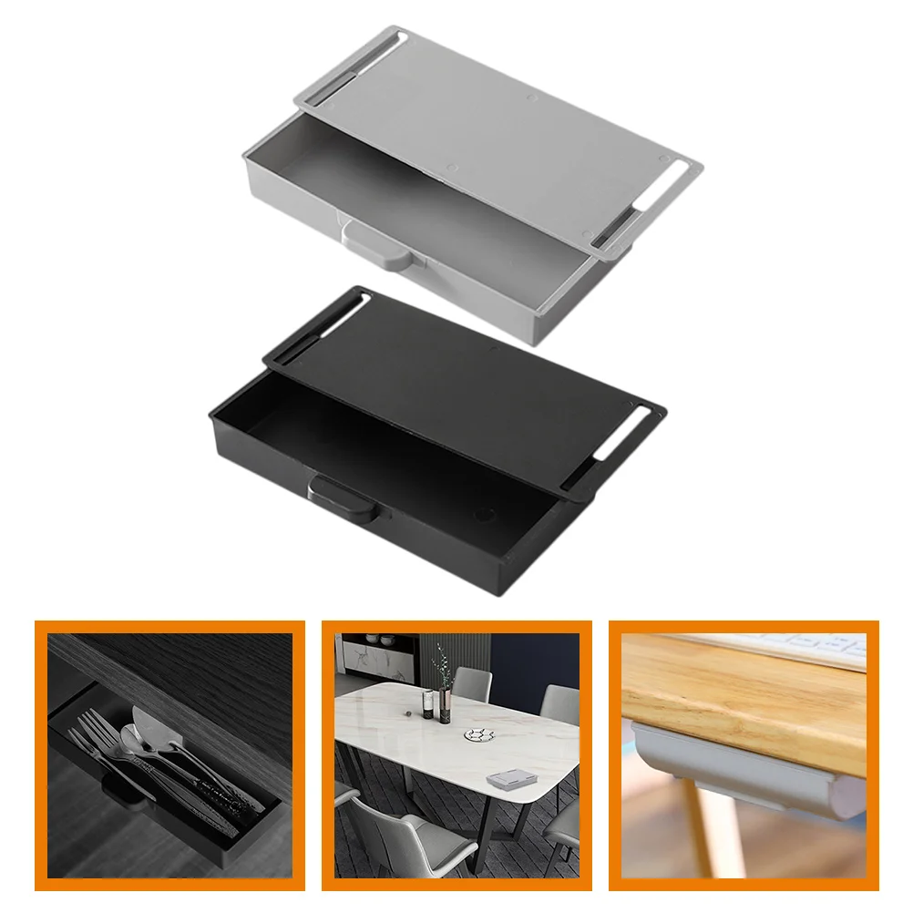 2 Pcs Punch Free Storage Box Desk Organizer Hidden Drawer under Organizers Accessories Drawers Table Cupboard The and