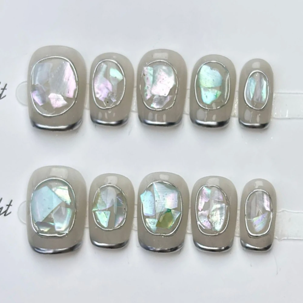 Beautifu Light Luxury Short Artificial Press On Nails Spice Girl Rhinestone Flower Pearl Gradients Reusable Nail Party Stickers