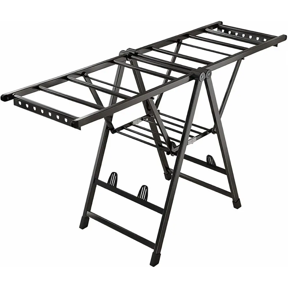 

Adjustable 2-Tier Folding Clothes Drying Rack with Shoe Storage for Indoor and Outdoor Use