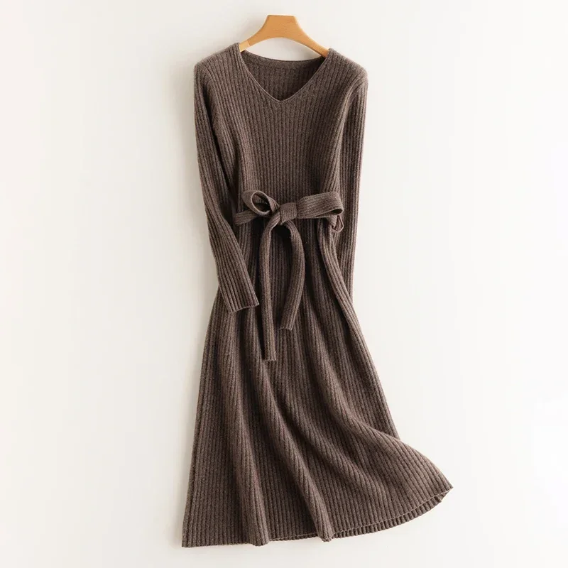 Tailor Sheep High Elasticity 100% Cashmere Thicken Sweater Dress Warm Basic Knit Pullover Women Slim Dress Female Casual Dresses