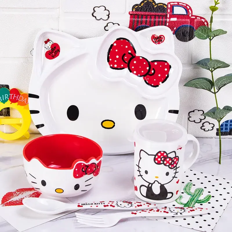 Kawaii Sanrio Hello Kitty Keroppi My Melody Imitation Porcelain Dinner Plate Cartoon Tableware Tray Anti-Scald Anti-Fall Gift