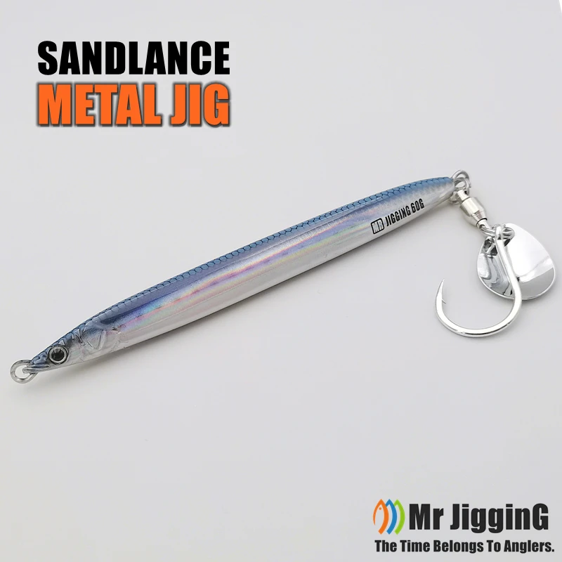 Mr JigginG-plantilla de Metal biomimética, 30g, 40g, 60g, 80g, 100g, 120g, señuelo de caballa española Katsuo, cebo de pesca rápido con cola de pelo