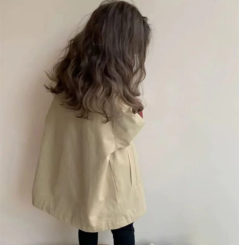 2025 Girls Trench Coat 2-8Y Children Spring Jackets Kids Button Long Coat Toddler Autumn Outerwear Baby Girl Long Sleeve Clothes